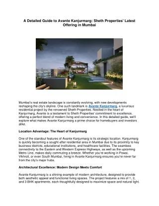 A Detailed Guide to Avante Kanjurmarg Sheth Properties' Latest Offering in Mumbai