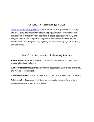 Expert Construction Estimating Services