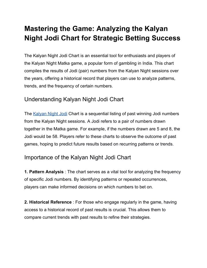 mastering the game analyzing the kalyan night