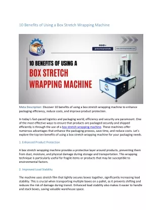 10 Benefits of Using a Box Stretch Wrapping Machine