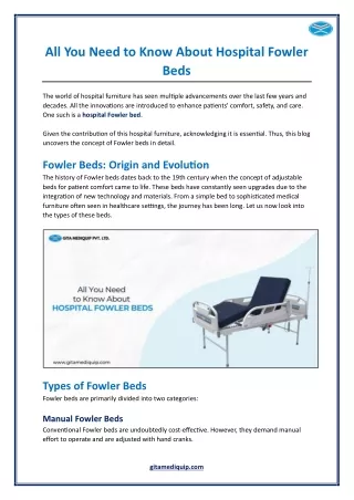 All You Need to Know About Hospital Fowler Beds