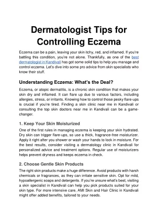 Dermatologist Tips for Controlling Eczema