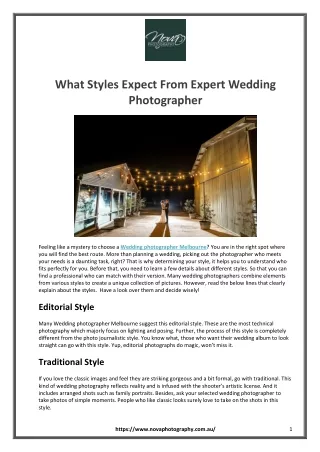 What Styles Expect From Expert Wedding Photographer