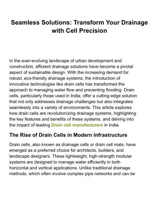 Unlock the Potential of Drainage Cells for Innovative Water Solutions