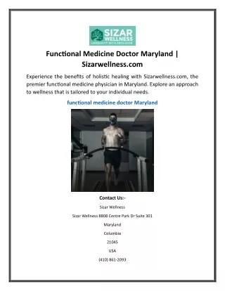 Functional Medicine Doctor Maryland Sizarwellness
