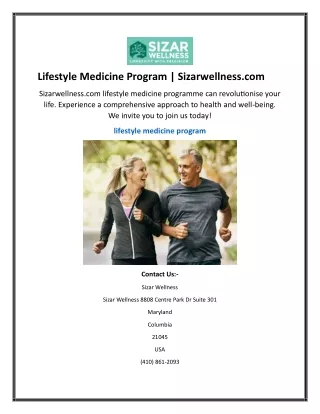 Lifestyle Medicine Program Sizarwellness