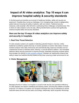 Impact of AI video analytics_ Top 10 ways it can improve hospital safety & security standards