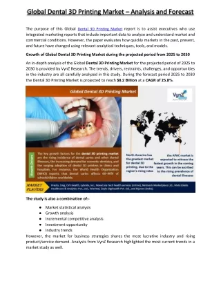 Dental 3D Printing Market - VynzResearch