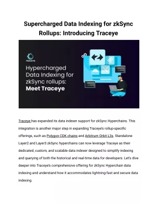 Supercharged Data Indexing for zkSync Rollups_ Introducing Traceye