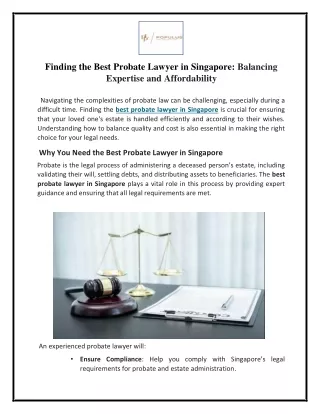 Finding the Best Probate Lawyer in Singapore Balancing Expertise and Affordability