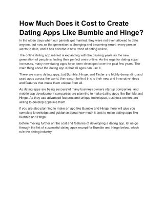 How Much Does it Cost to Create Dating Apps Like Bumble and Hinge