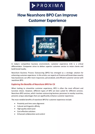 How Nearshore BPO Can Improve Customer Experience