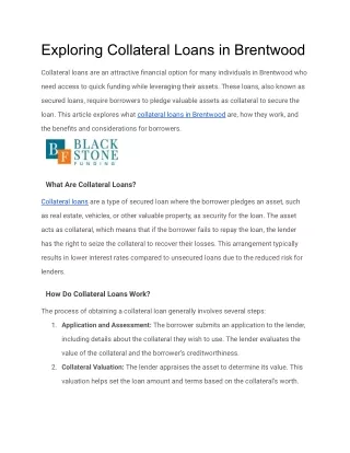 Exploring Collateral Loans in Brentwood