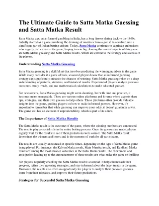 The Ultimate Guide to Satta Matka Guessing, Result