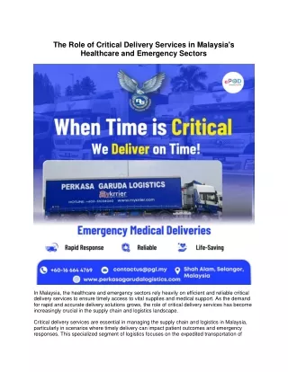 The Role of Critical Delivery Services in Malaysia's Healthcare and Emergency Se