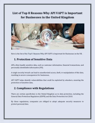 List of Top 8 Reasons Why API VAPT is Important for Businesses in the UK