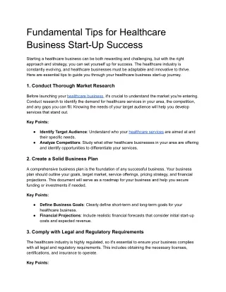 Fundamental Tips for Healthcare Business Start-Up Success