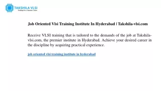 job oriented vlsi training institute in hyderabad