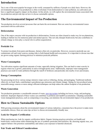 The Environmental Impact of Tea Production and How to Choose Sustainable Options