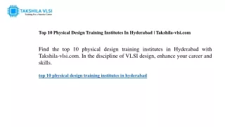 top 10 physical design training institutes