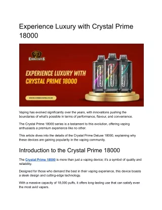 Experience Luxury with Crystal Prime Deluxe 18000