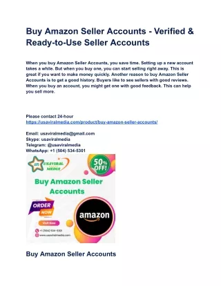 Buy Amazon Seller Accounts - Verified & Ready-to-Use Seller Accounts