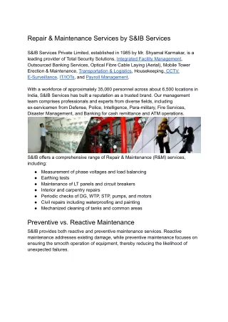 Repair & Maintenance Services by S&IB Services
