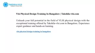 vlsi physical design training in bangalore