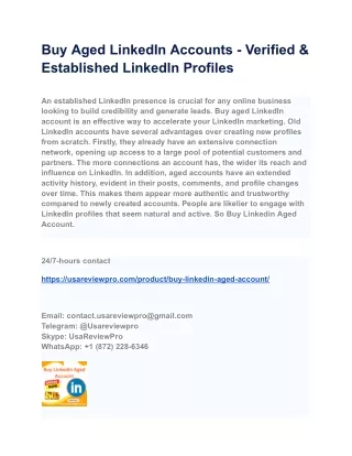 Buy Aged LinkedIn Accounts - Verified & Established LinkedIn Profiles