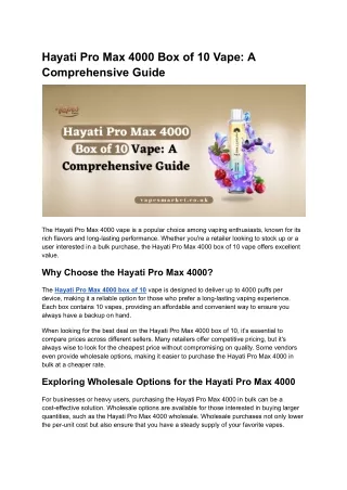 Hayati Pro Max 4000 Box of 10 Vape_ A Comprehensive Guide