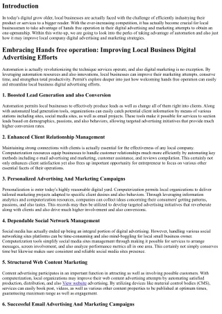 Embracing Automation: Streamlining Local Business Digital Marketing Initiatives