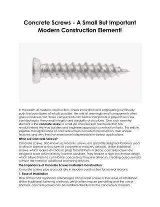 Concrete Screws - A Small But Important Modern Construction Element!