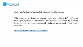 online asic verification training in hyderabad