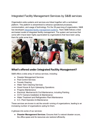 Integrated Facility Management Services by S&IB services