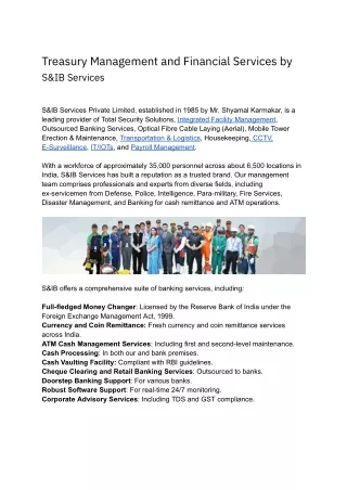 Treasury Management and Financial Services by S&IB Services
