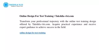 online design for test training takshila vlsi com