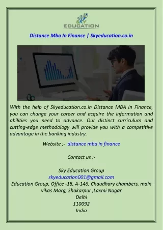 Distance Mba In Finance  Skyeducation.co.in