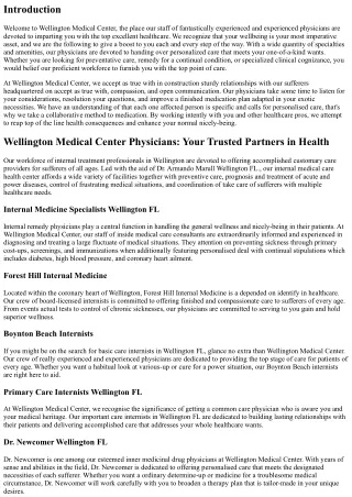 Wellington Medical Center Physicians: Your Trusted Partners in Health
