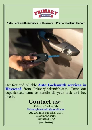 Auto Locksmith Services In Hayward  Primarylocksmith.com