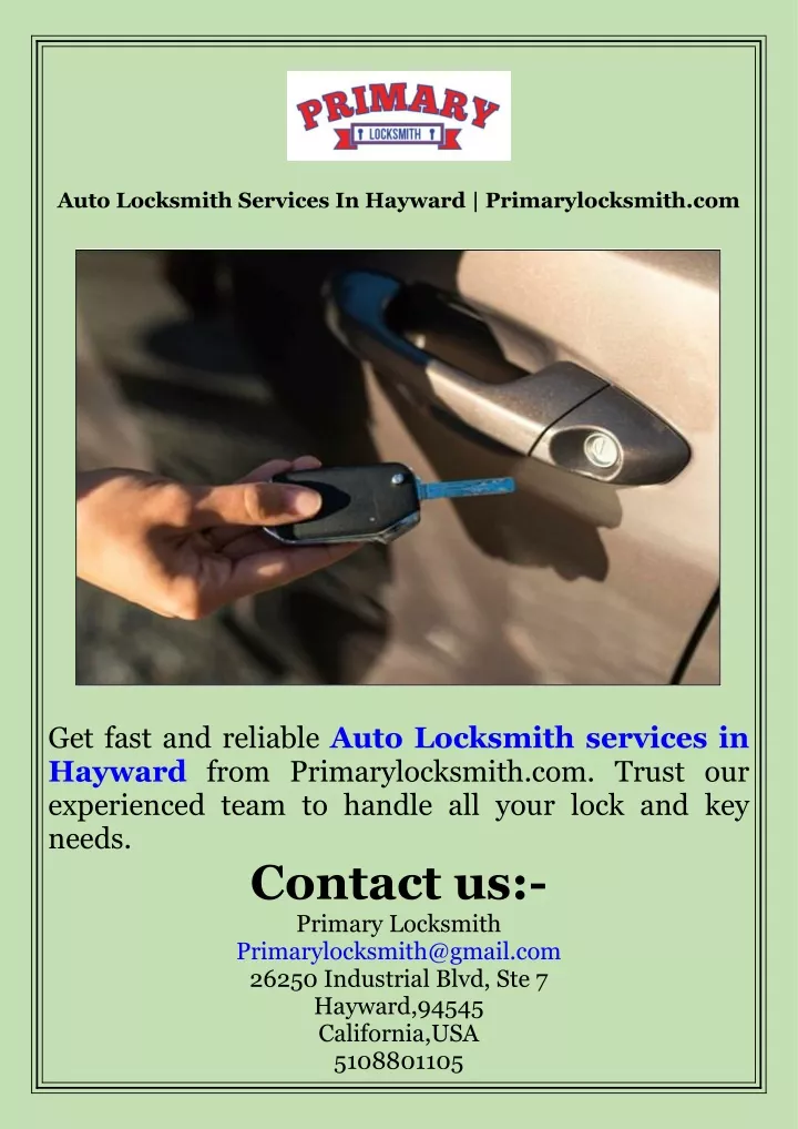 auto locksmith services in hayward