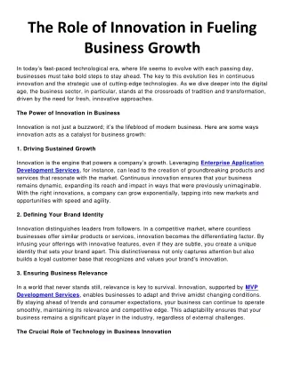 The Role of Innovation in Fueling Business Growth