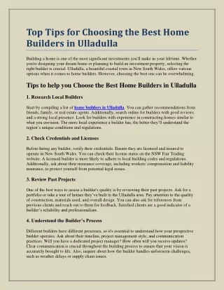 Top Tips for Choosing the Best Home Builders in Ulladulla