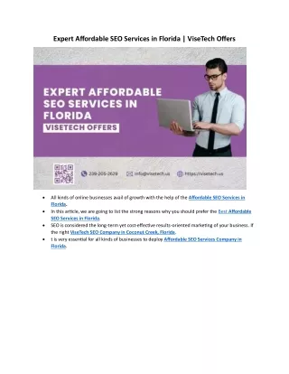Expert Affordable SEO Services in Florida