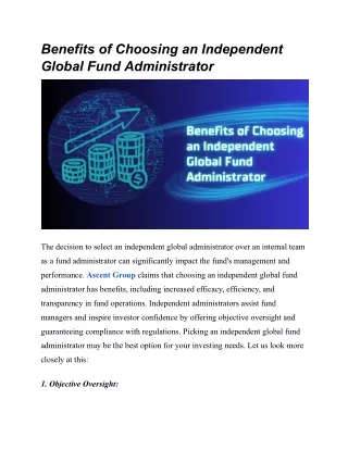 Benefits of Choosing an Independent Global Fund Administrator