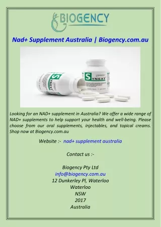 Nad  Supplement Australia  Biogency.com.au