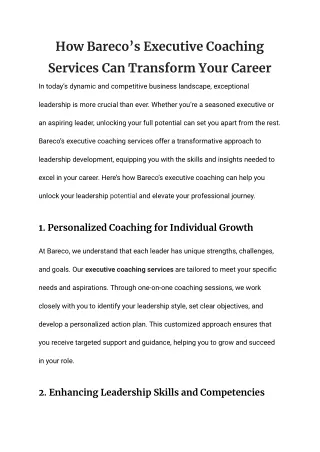 How Bareco’s Executive Coaching Services Can Transform Your Career