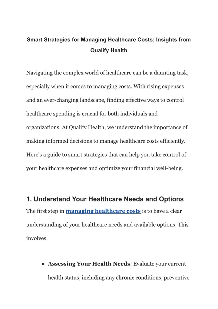 smart strategies for managing healthcare costs