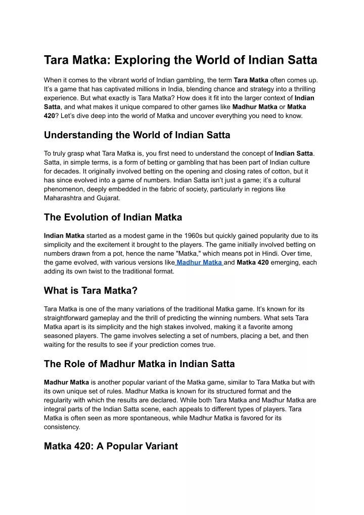 tara matka exploring the world of indian satta