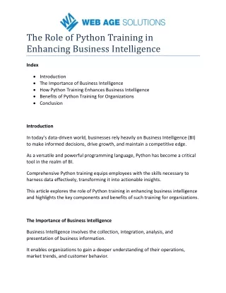 The Role of Python Training in Enhancing Business Intelligence