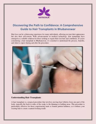 Discovering the Path to Confidence A Comprehensive Guide to Hair Transplants in Bhubaneswar